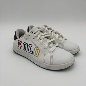 Polo Ralph Lauren Big Kids Boys Size 1 Heritage Court ll White Sneaker Colorful
